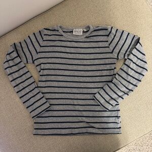 Gray and Blue Long Sleeve Tee with Stripes